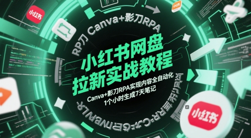 小红书网盘拉新实战教程，Canva+影刀RPA实现内容全自动化，1个小时生成7天笔记-米秀网