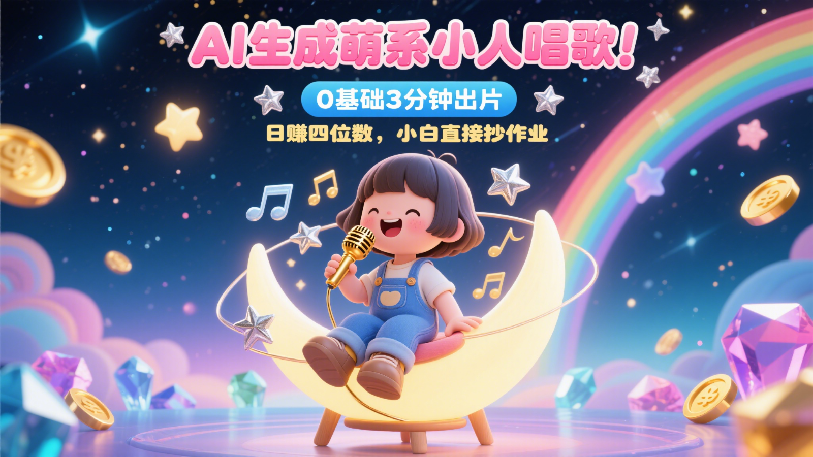 AI生成萌系小人唱歌！0基础3分钟出片，28个作品涨粉9万，日赚四位数，小白直接抄作业-米秀网