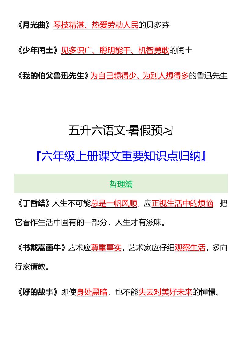 【2025秋新版】六年级语文上册课文重要知识点归纳插图1