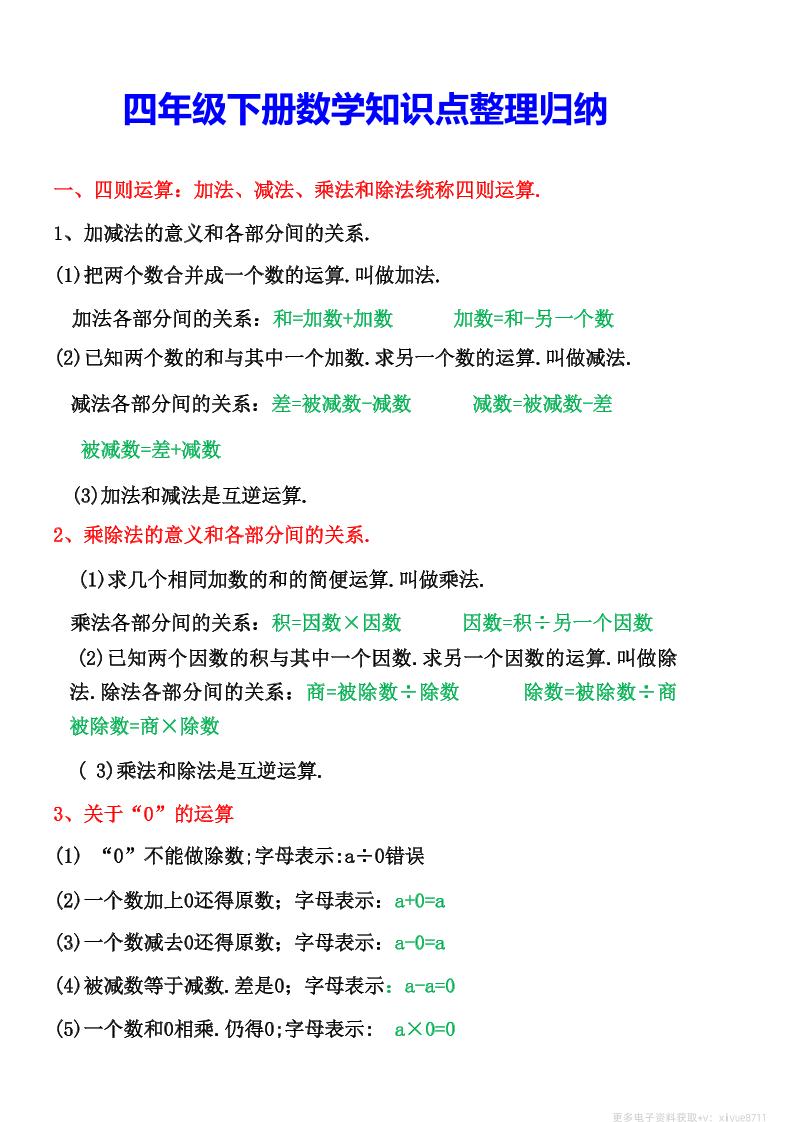 四年级下数学知识点整理归纳(4)-米秀网