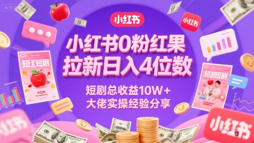 小红书0粉红果短剧拉新日入4位，数短剧总收益10W+大佬实操经验分享-米秀网