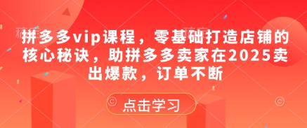 拼多多vip课程，零基础打造店铺的核心秘诀，助拼多多卖家在2025卖出爆款，订单不断-米秀网