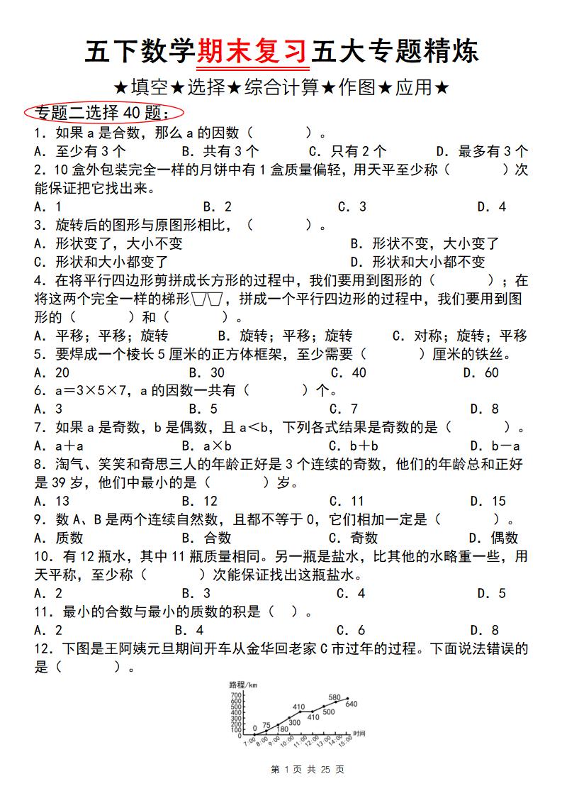 五下数学【期末复习五大专题精炼（专题二：选择）】-米秀网