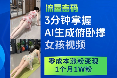 3分钟掌握AI生成俯卧撑女孩视频，零成本涨粉变现，1个月1W粉-米秀网