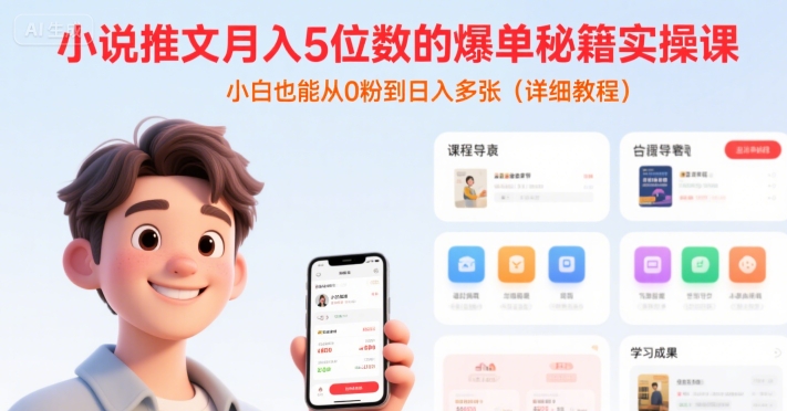 小说推文月入5位数的爆单秘籍实操课，，小白也能从0粉到日入多张(详细教程)-米秀网