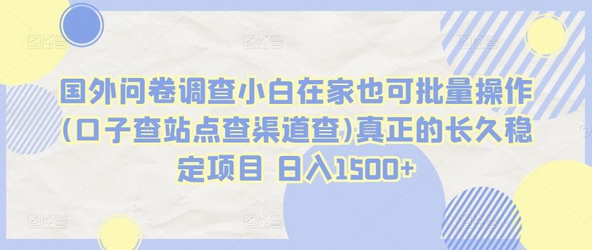 国外问卷调查小白在家也可批量操作(口子查站点查渠道查)真正的长久稳定项目 日入1500+【揭秘】-米秀网