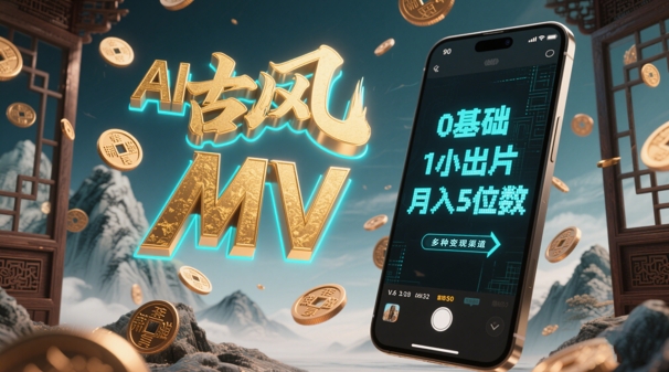 AI一键生成古风音乐MV，0剪辑基础1小时出片，多种变现渠道，一部手机月入5位数-米秀网