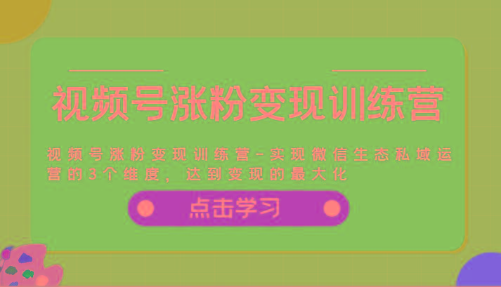 视频号涨粉变现训练营-实现微信生态私域运营的3个维度，达到变现的最大化-米秀网