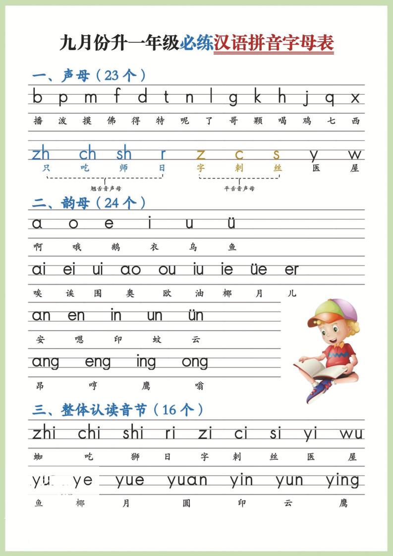 幼小衔接！语文九月份升一年级必练汉语拼音-声母-米秀网