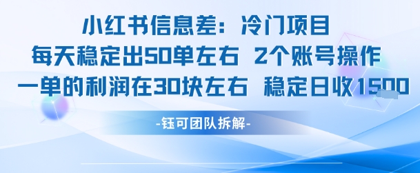 小红书信息差冷门项目一单利润30块每天稳定1.5k左右2个账号操作-米秀网