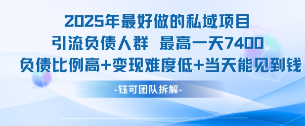 2025年最好做的私域项目，引流负债人群，最高一天变现7.4k，人群占比高，变现难度低，当天就能见到钱-米秀网