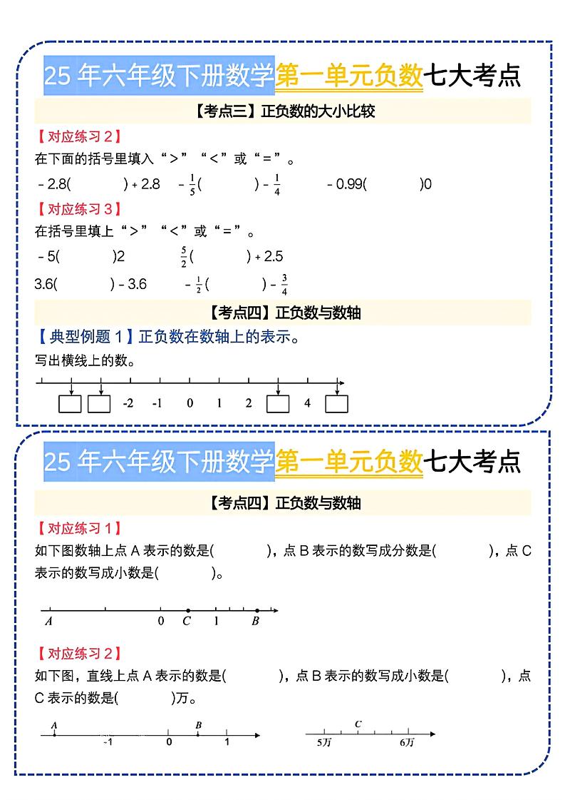 六下数学人教负数七大考点小纸条插图1