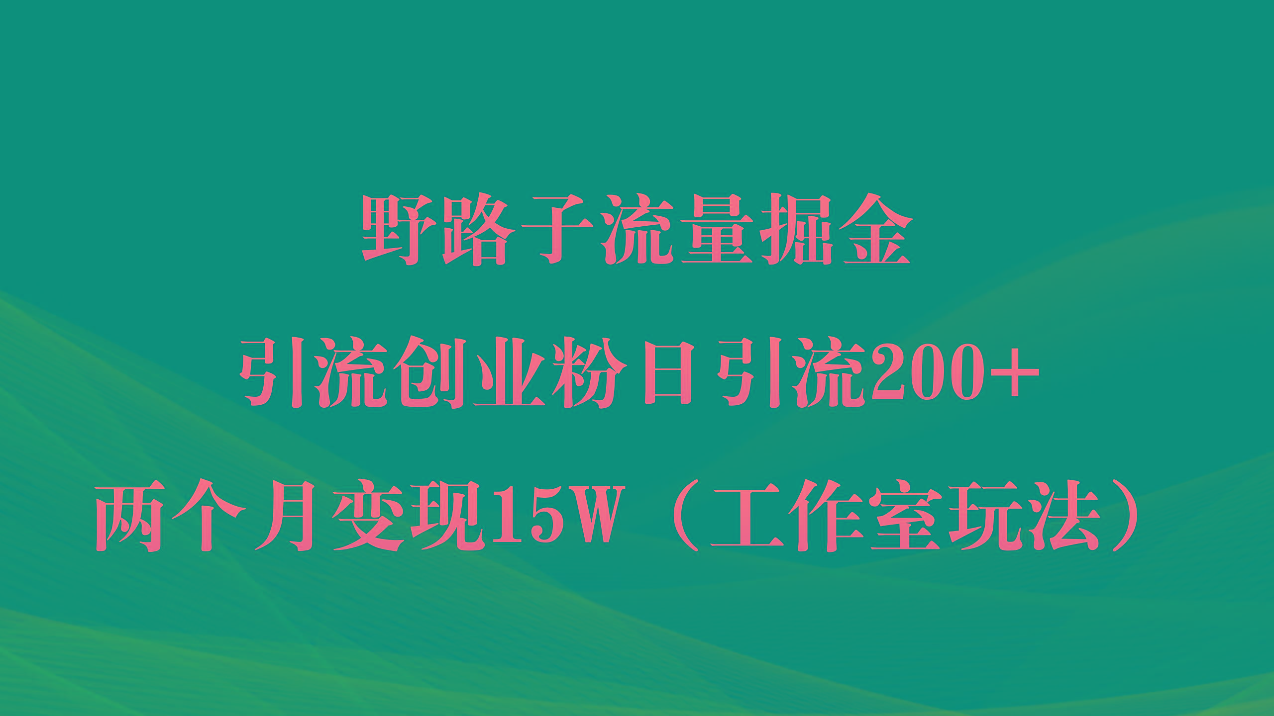 (9513期)野路子流量掘金，引流创业粉日引流200+，两个月变现15W(工作室玩法))-米秀网