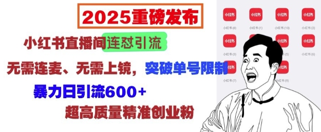 2025重磅发布：小红书直播间连怼引流，无需连麦、无需上镜，突破单号限制，暴力日引流600+-米秀网