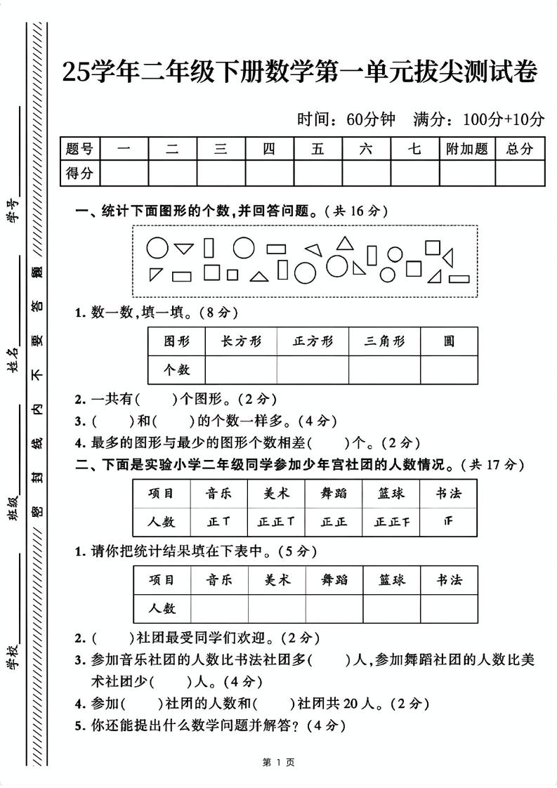 25二下数学第一单元拔尖测试卷1（含答案5页）人教-米秀网