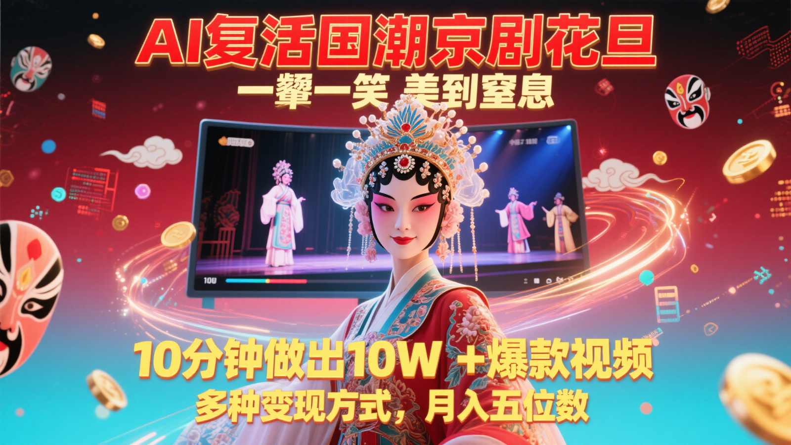 AI复活国潮京剧花旦，一颦一笑美到窒息，10分钟做出10W+爆款视频，多种变现方式-米秀网