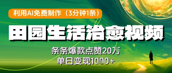 利用AI免费制作田园生活治愈视频，条条爆款点赞20W，单日变现几张-米秀网