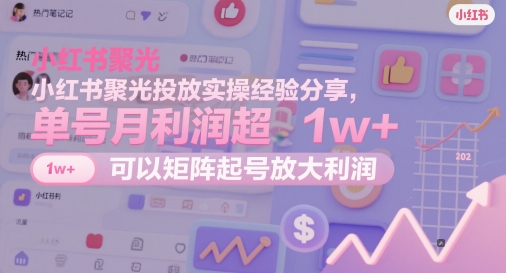 小红书聚光投放实操经验分享，单号月利润超1w+，可以矩阵起号放大利润-米秀网