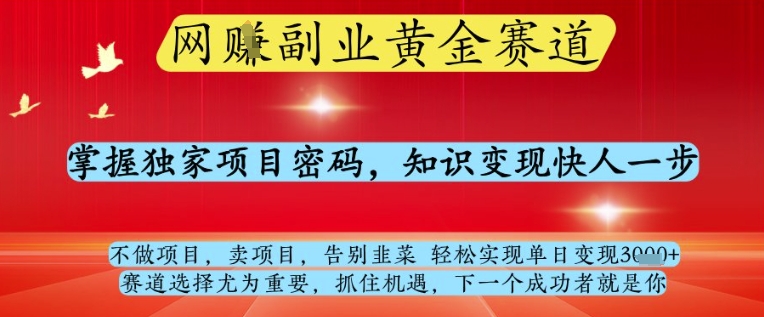 网创副业黄全赛道，掌握独家项目密码，知识变现快人一步，告别韭菜轻松实现单日变现1k+【揭秘】-米秀网