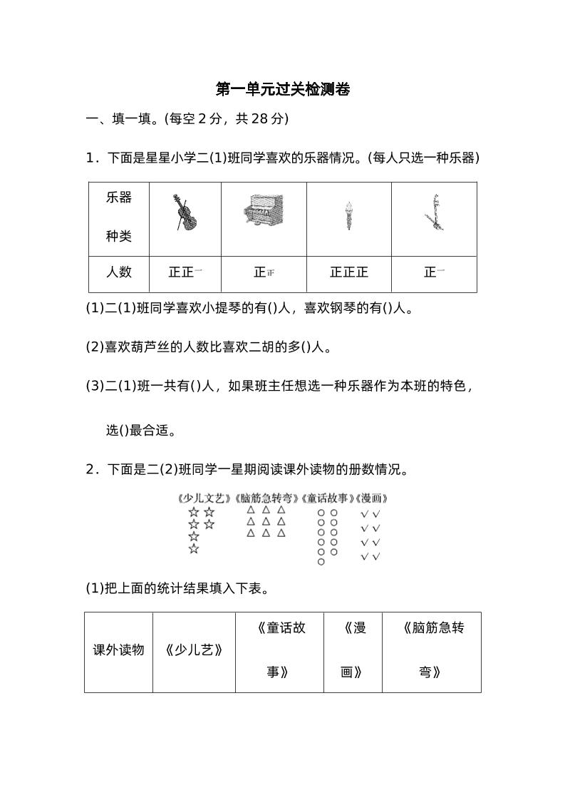 二下数学人教第一单元过关检测卷-米秀网