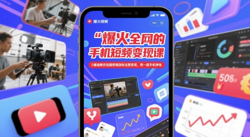 爆火全网的手机短视频变现课，0基础教你拍摄剪辑涨粉运营变现，用一部手机挣钱-米秀网