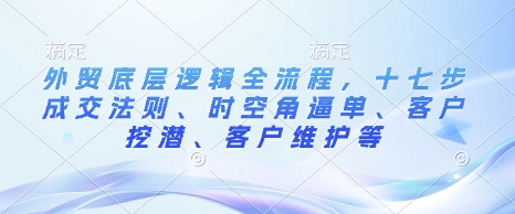 外贸底层逻辑全流程，十七步成交法则、时空角逼单、客户挖潜、客户维护等-米秀网