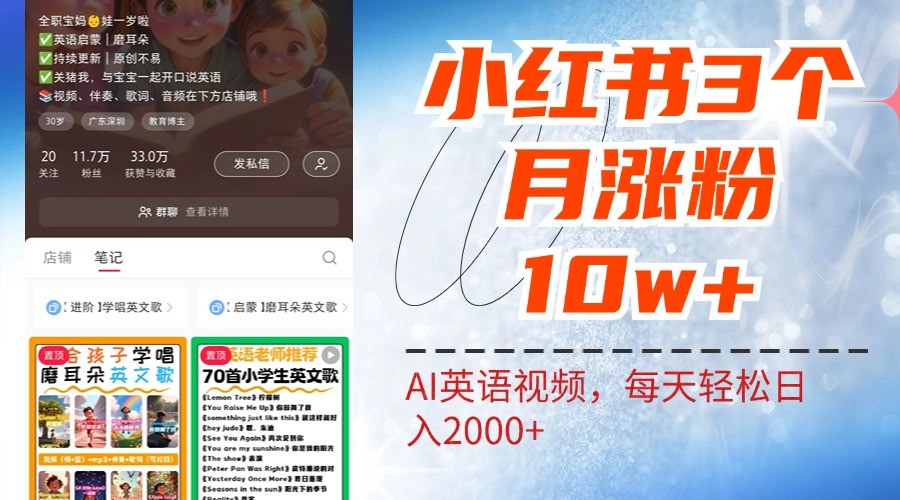 小红书三个月涨粉10W，AI英语视频0成本制作，每天轻松日入2000+-米秀网