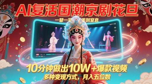 AI复活国潮京剧花旦，一颦一笑美到窒息，10分钟做出10W+爆款视频，多种变现方式，月入五位数-米秀网