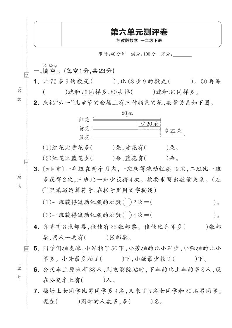 新一下苏教版数学第六单元测试卷（含答案）-米秀网