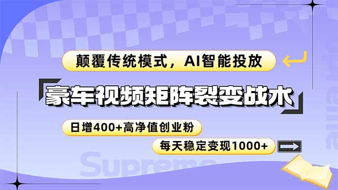 豪车视频矩阵裂变战术，颠覆传统模式，AI智能投放，日增400+高净值创业…-米秀网