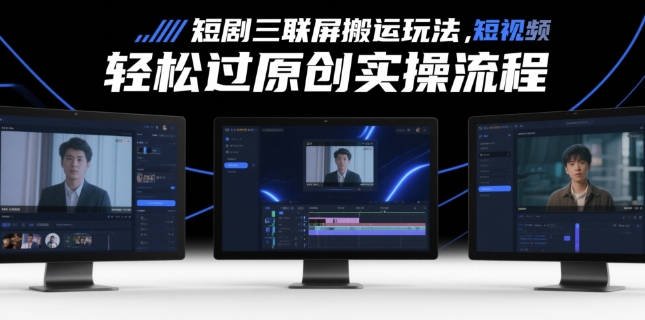 短剧三联屏搬运玩法，短剧搬运轻松过原创实操流程-米秀网