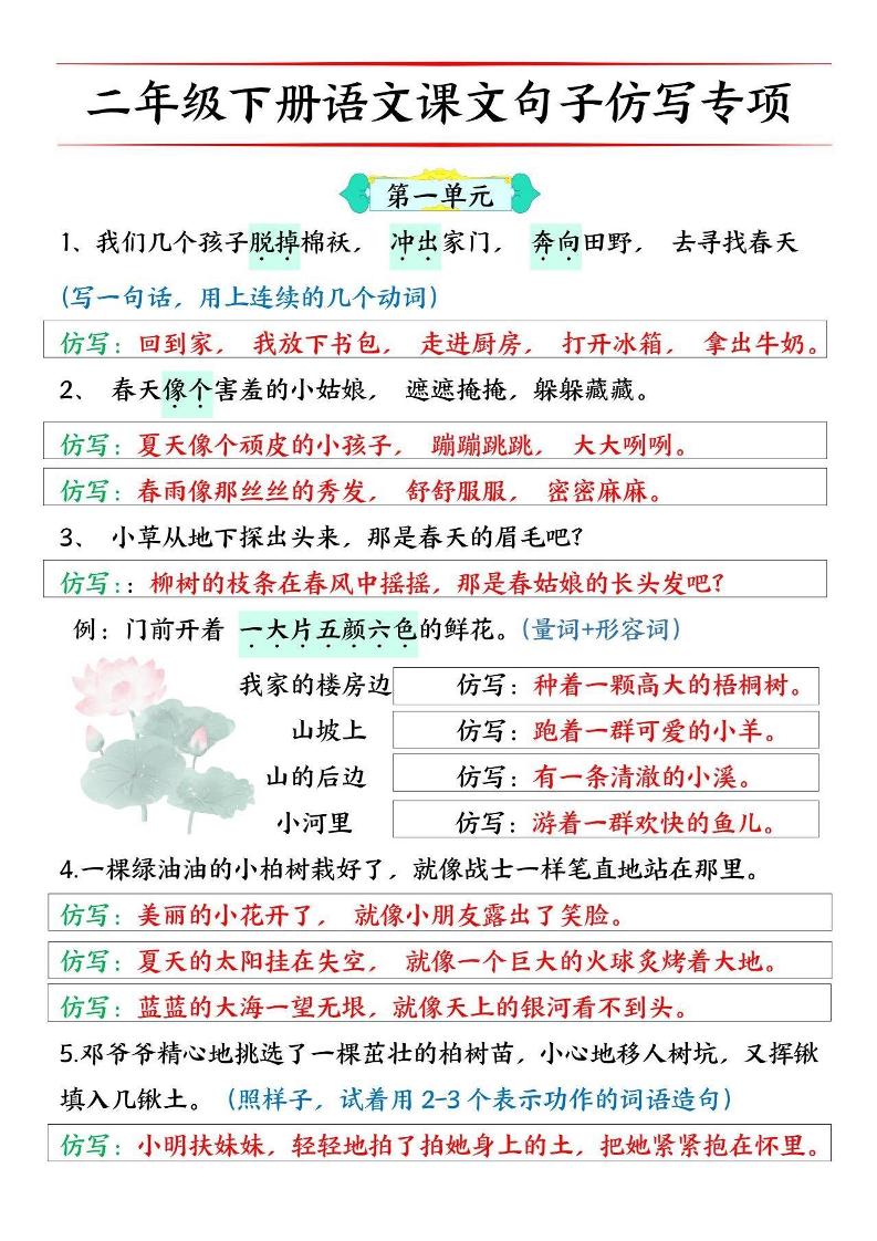 二下语文【必考仿写句子】读背版-米秀网