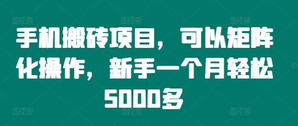 手机搬砖项目，可以矩阵化操作，新手一个月轻松5000多-米秀网