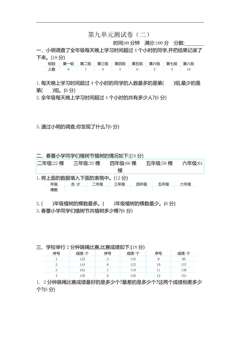 三下苏教版数学第九单元检测卷-2-米秀网