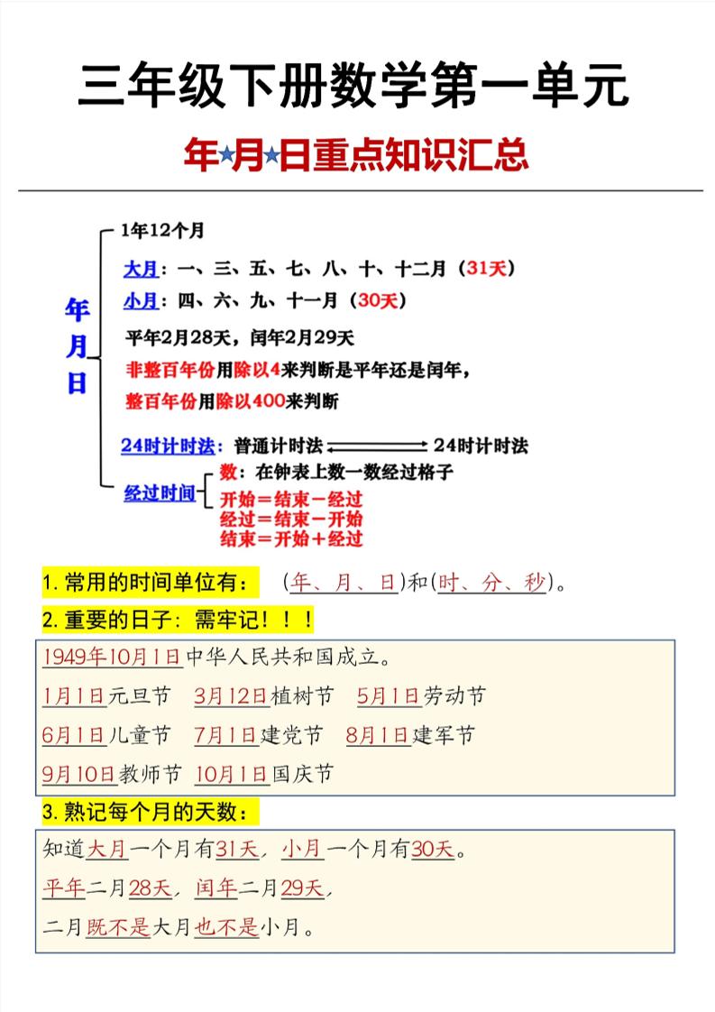 三年级下数学第6单元年月日重点知识汇总-米秀网