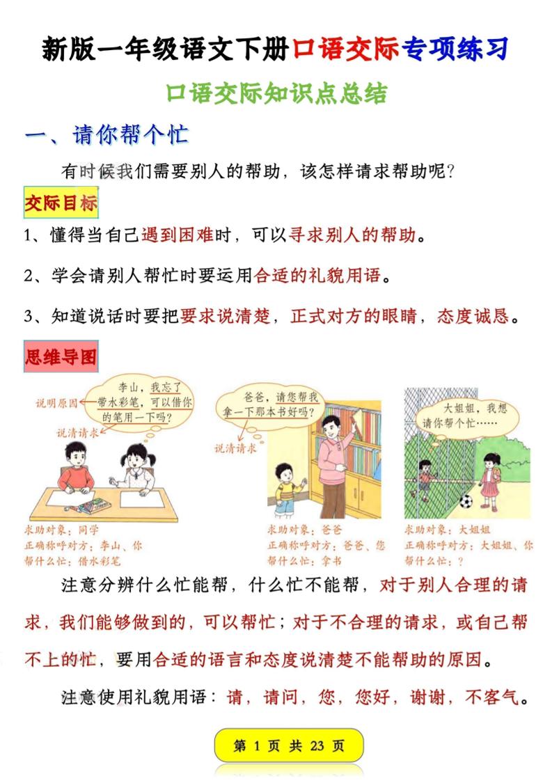 新一下语文口语交际专项练习（23页）-米秀网