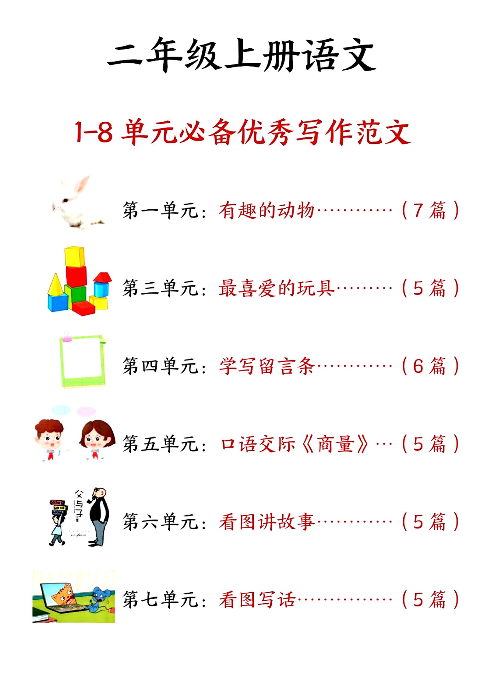 二上语文1-8单元必备优秀写作范文33篇（33页）-米秀网