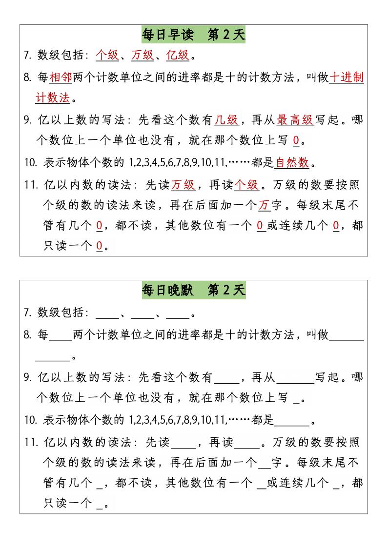 三升四数学暑假【早读晚默】-四上数学插图1