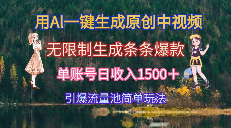 用Al一键生成原创中视频，无限制生成条条爆款，单账号日收入1500＋引爆…-米秀网