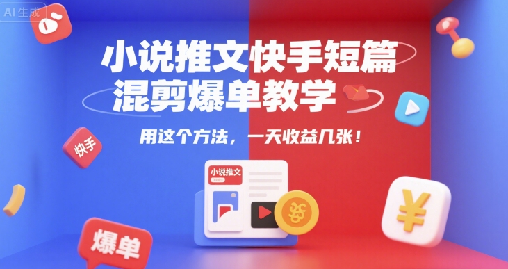 小说推文快手短篇混剪爆单教学，用这个方法，一天收益几张-米秀网