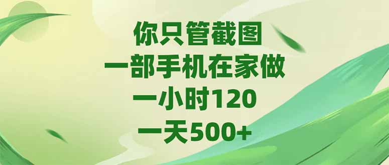 你只管截图，一部手机在家做，一小时120，-天500+-米秀网