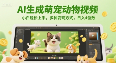 AI生成萌宠动物视频，小白轻松上手，多种变现方式，日入4位数-米秀网
