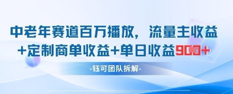 中老年赛道百万播放+流量主收益+定制收益，单日收益9张-米秀网