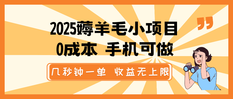 2025薅羊毛小项目，0成本 手机可做，几秒钟一单，收益无上限-米秀网