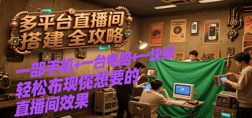 多平台直播间搭建全攻略，一部手机+一台电脑+一块绿布轻松实现你想要的直播间效果-米秀网