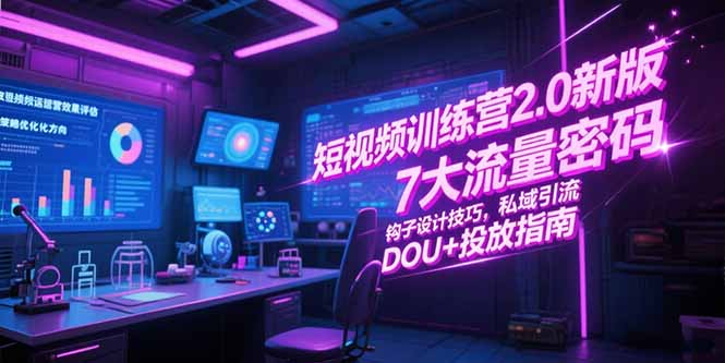 短视频训练营2.0新版，7大流量密码/钩子设计技巧/私域引流/DOU+投放指南-米秀网