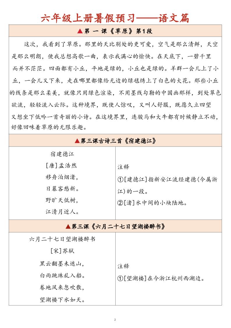 25秋六上语文课文必背内容背诵闯关表7页插图1