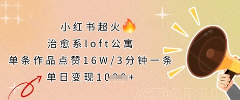 小红书超火的治愈系loft公寓，单条作品点赞16W，3分钟一条，单日变现数张-米秀网