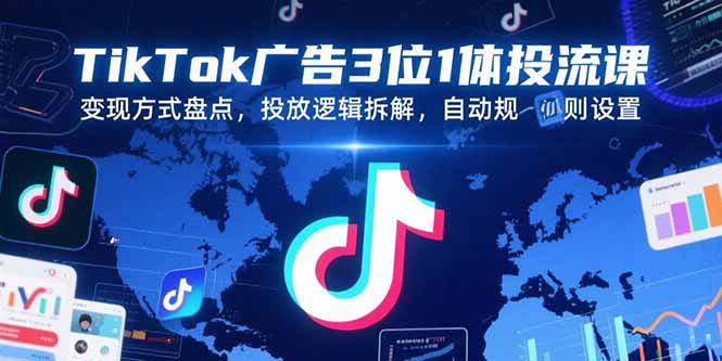 TikTok广告3位1体投流课，变现方式盘点，投放逻辑拆解，自动规则设置-米秀网