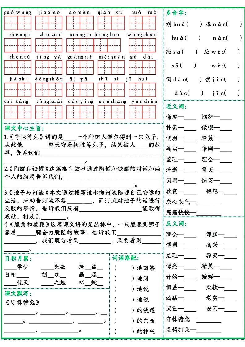 三年级语文下册基础知识默写单插图1